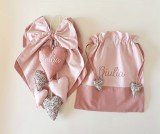 Fiocco nascita cuori a cascata rosa cipria con nome