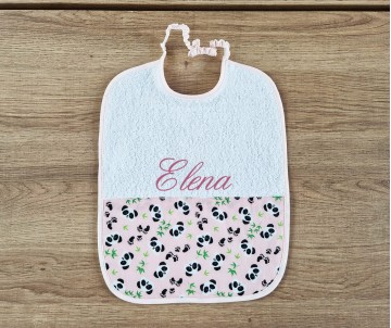Bavaglio asilo con nome e elastico fantasia panda rosa