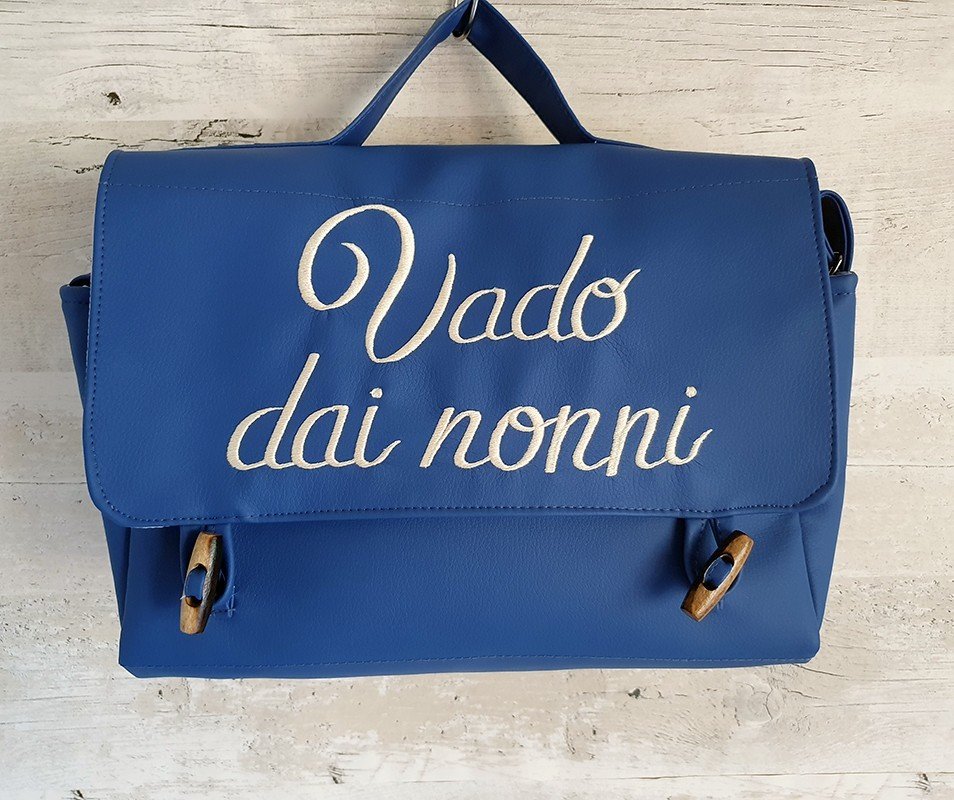 Borsa neonato Vado dai nonni ecopelle blu cruelty free Made in Italy