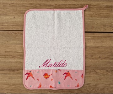 Asciugamano asilo personalizzato Pappagalli rosa
