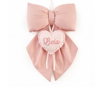 Fiocco nascita bimba rosa con nome ricamato