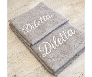 set asciugamani bagno ricamati con nome spugna grigia