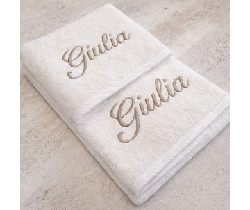 asciugamani bagno spugna bianca personalizzati con nome ricamato