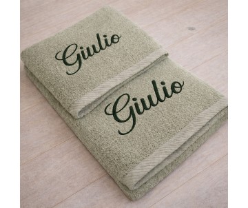 set asciugamani bagno personalizzati con ricamo spugna verde di qualità
