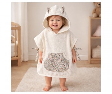 Accappatoio poncho bambina con cappuccio e tasca e orecchie coniglio poncho mare spugna