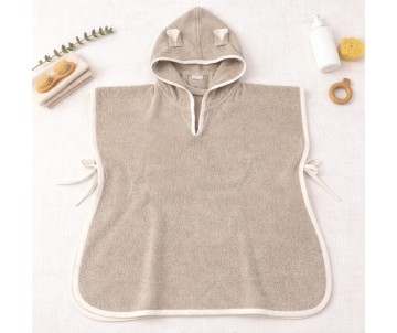 Accappatoio poncho bambino 1 anno in spugna tortora con cappuccio e orecchie ideale come poncho mare