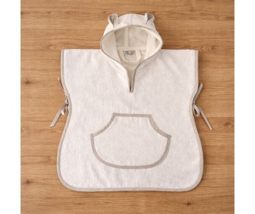 Accappatoio poncho bambino 1 anno 2 anni in spugna avorio con cappuccio