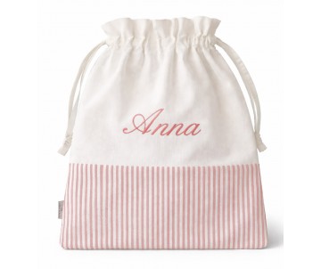Sacchetto nascita personalizzato neonato con nome ricamato rosa