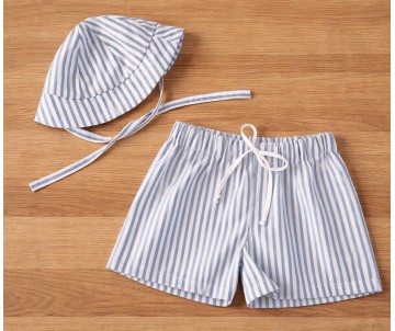 set abbigliamento estivo neonato coordinato cappellino e pantaloncini a righe azzurre