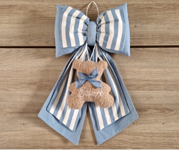 Fiocco nascita azzurro bimbo personalizzato con nome orsetto teddy