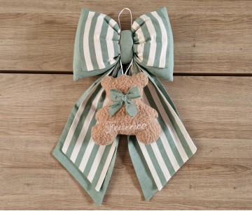 Fiocco nascita verde salvia personalizzato con orsetto teddy con nome ricamato