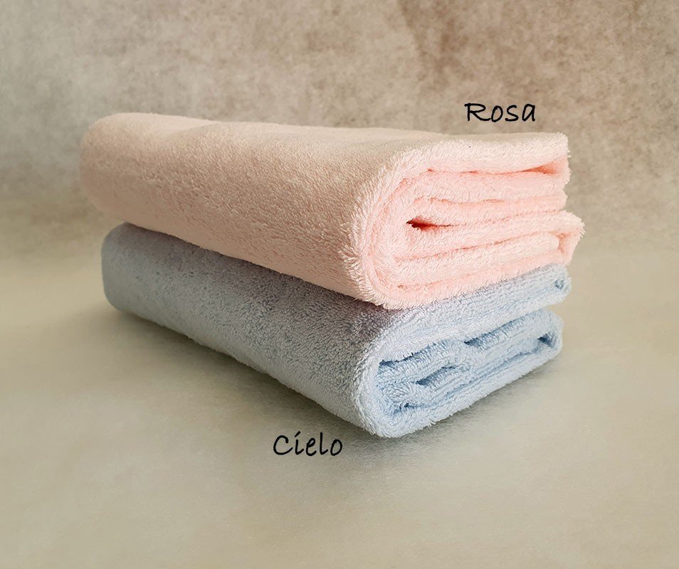 Asciugamani spugna di alta qualità set bagno rosa, celeste con nome