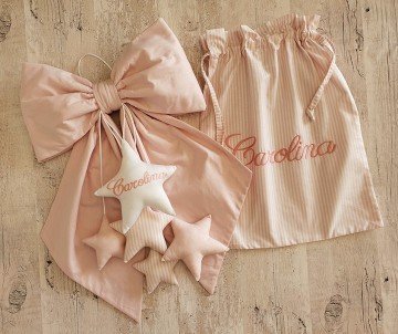 Fiocco nascita e sacchetto nascita rosa personalizzato con nome Set nascita
