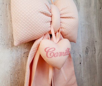 Fiocco nascita elegante lino rosa nome Camilla ricamato